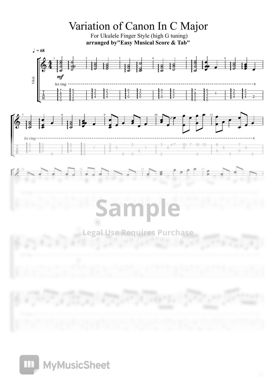 Variation of Canon - "Variation of Canon" In C for Ukulele Finger Style (high G tuning) by EMST