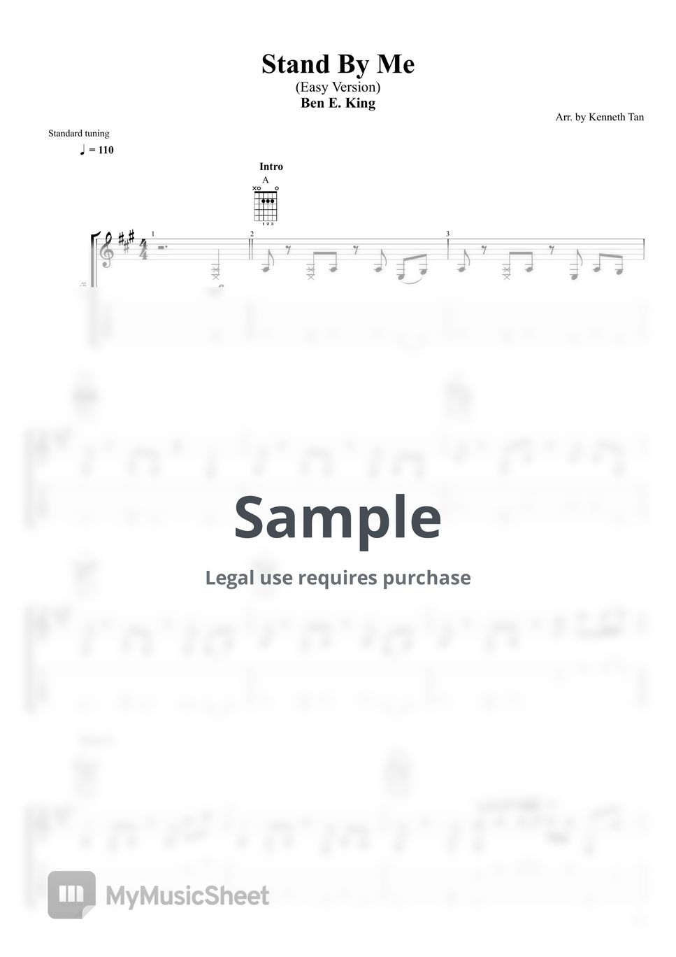 Ben E. King Fingerstyle Guitar Stand By Me (Easy Version) Sheets by