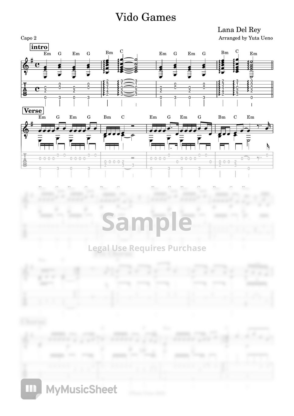 Lana Del Rey Video Games (Fingerstyle) แทป + บรรทัด 5 เส้น 1 ชุด by