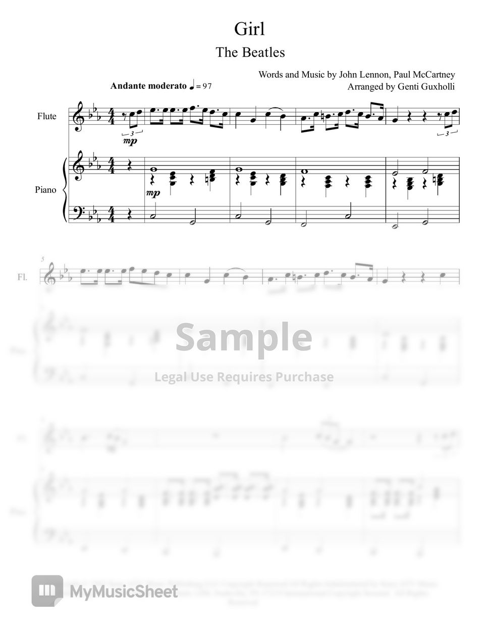 The Beatles Girl (Flute Solo with Piano Sheets by