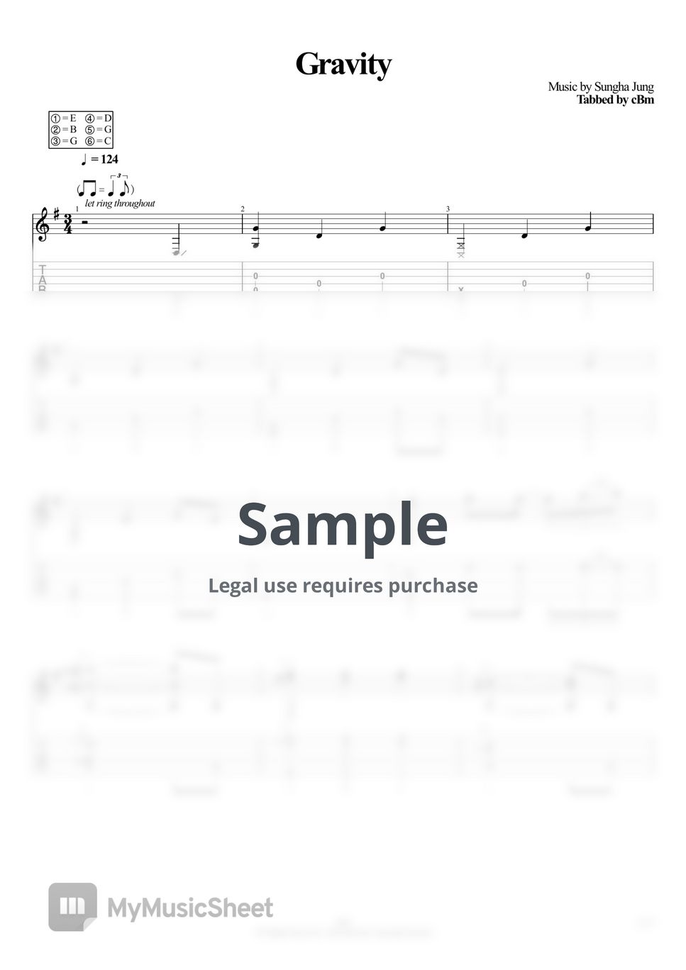 Sungha Jung - Gravity(John Mayer) Acoustic Guitar TAB PDF | cBm | mymusic5, image size:967x1368