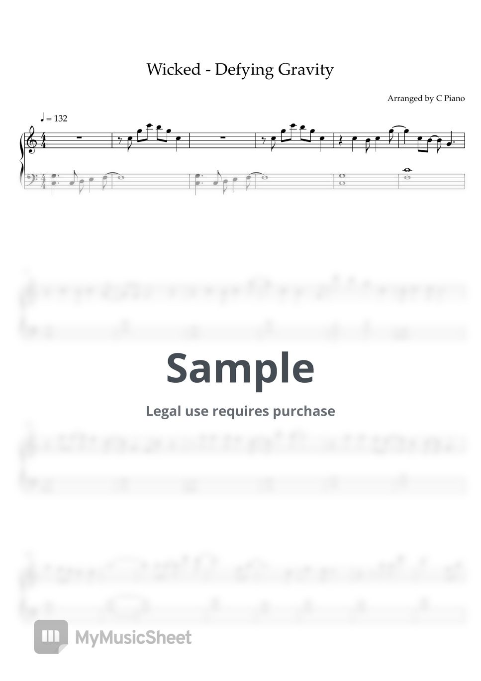 Wicked - Defying Gravity (Easy Version) 악보 By C Piano