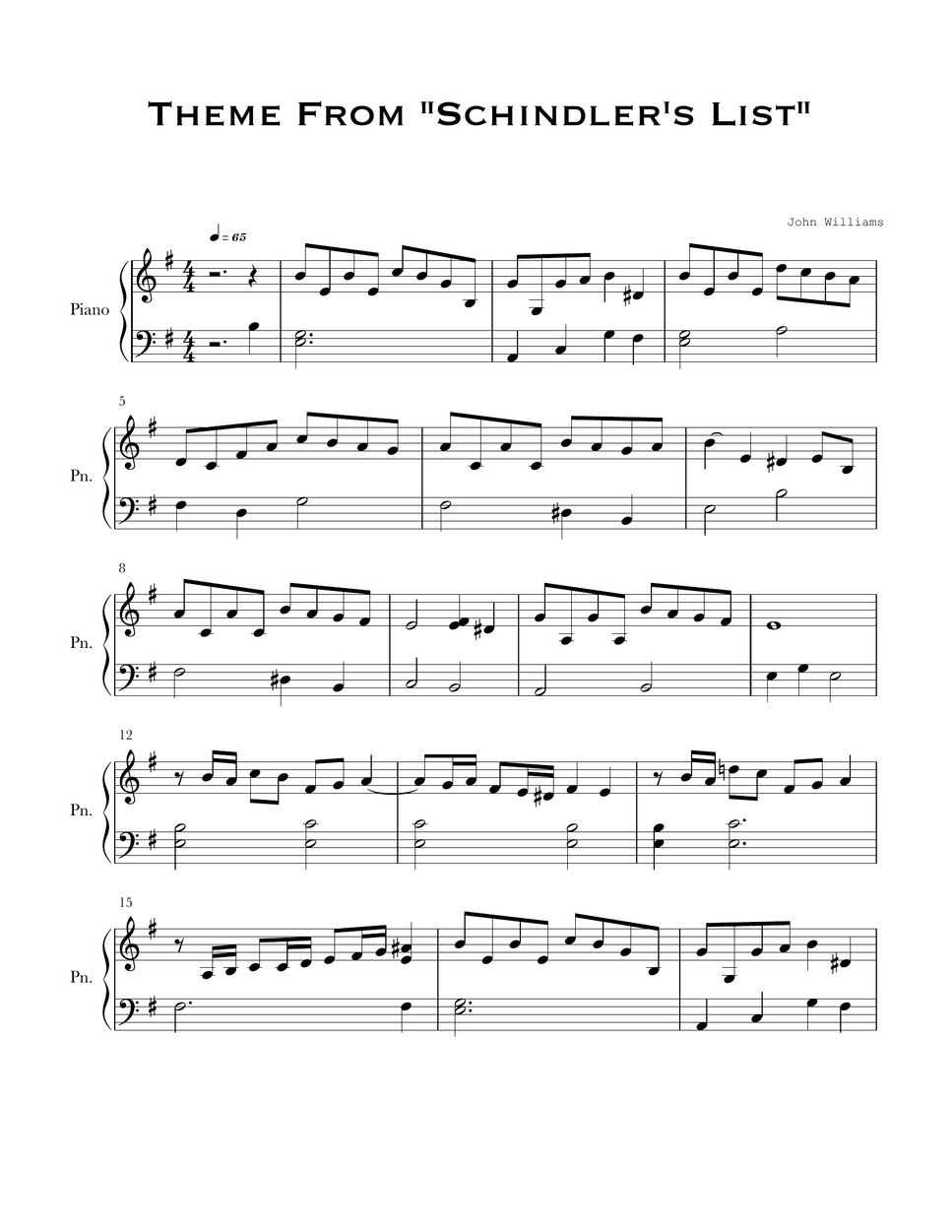John William Schindler's List Main Theme (Easy Version) Spartito by PHianonize