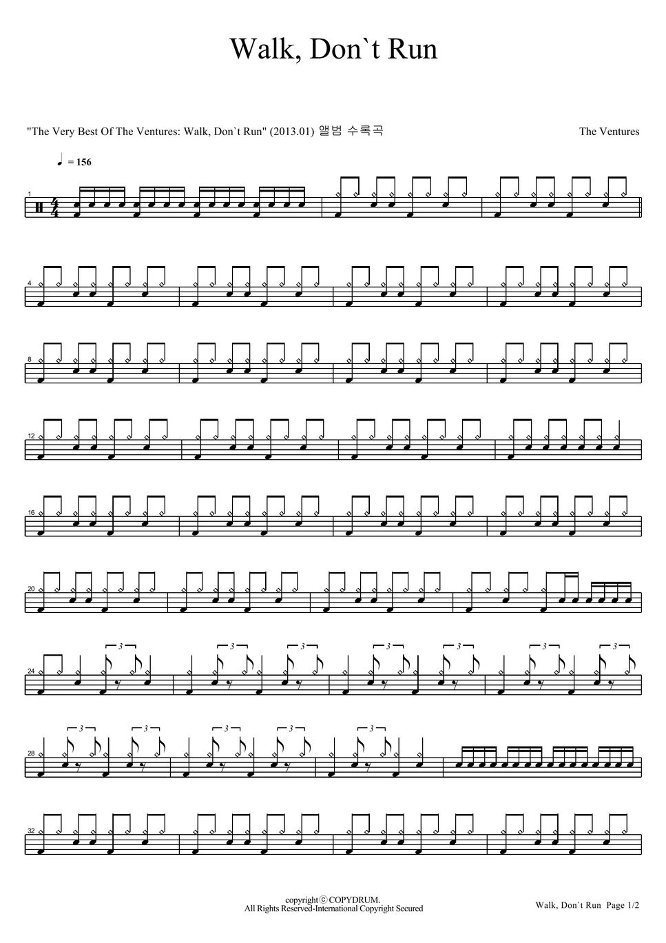 The ventures walk dont run sheet by copydrum
