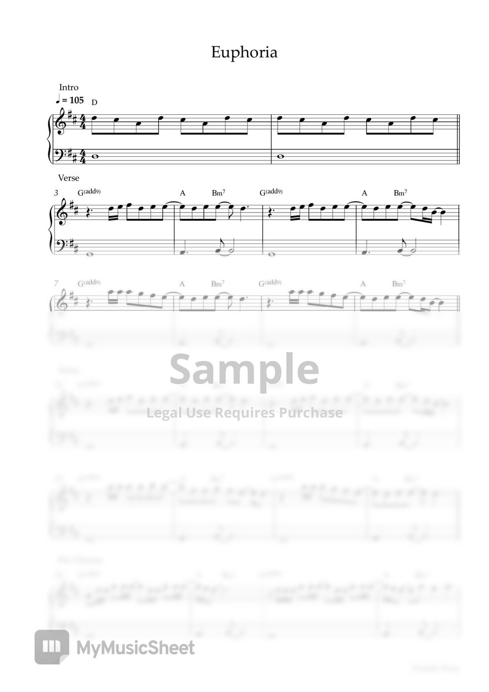 Jung Kook - Euphoria (EASY PIANO SHEET) by Pianella Piano