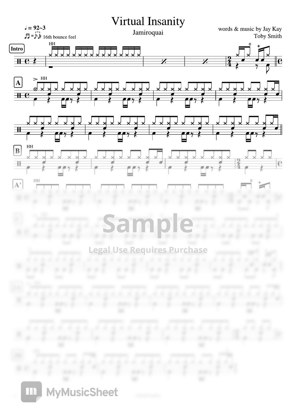 Jamiroquai - Virtual Insanity by Cookai's J-pop Drum sheet music!!!