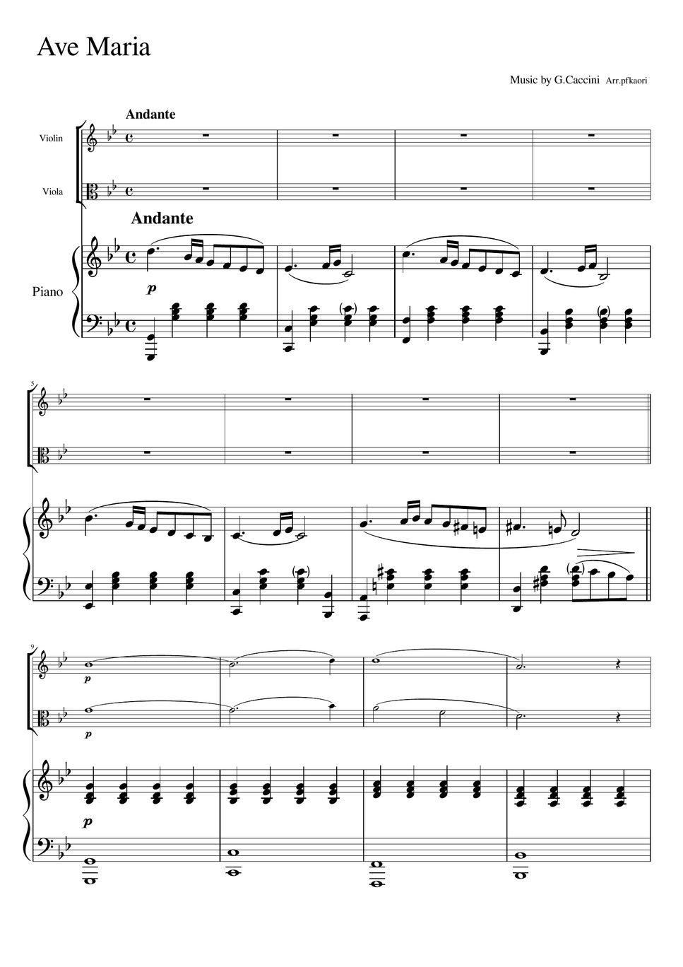 Caccini - Ave Maria (Gm・Piano trio, violin & viola) 악보 by pfkaori