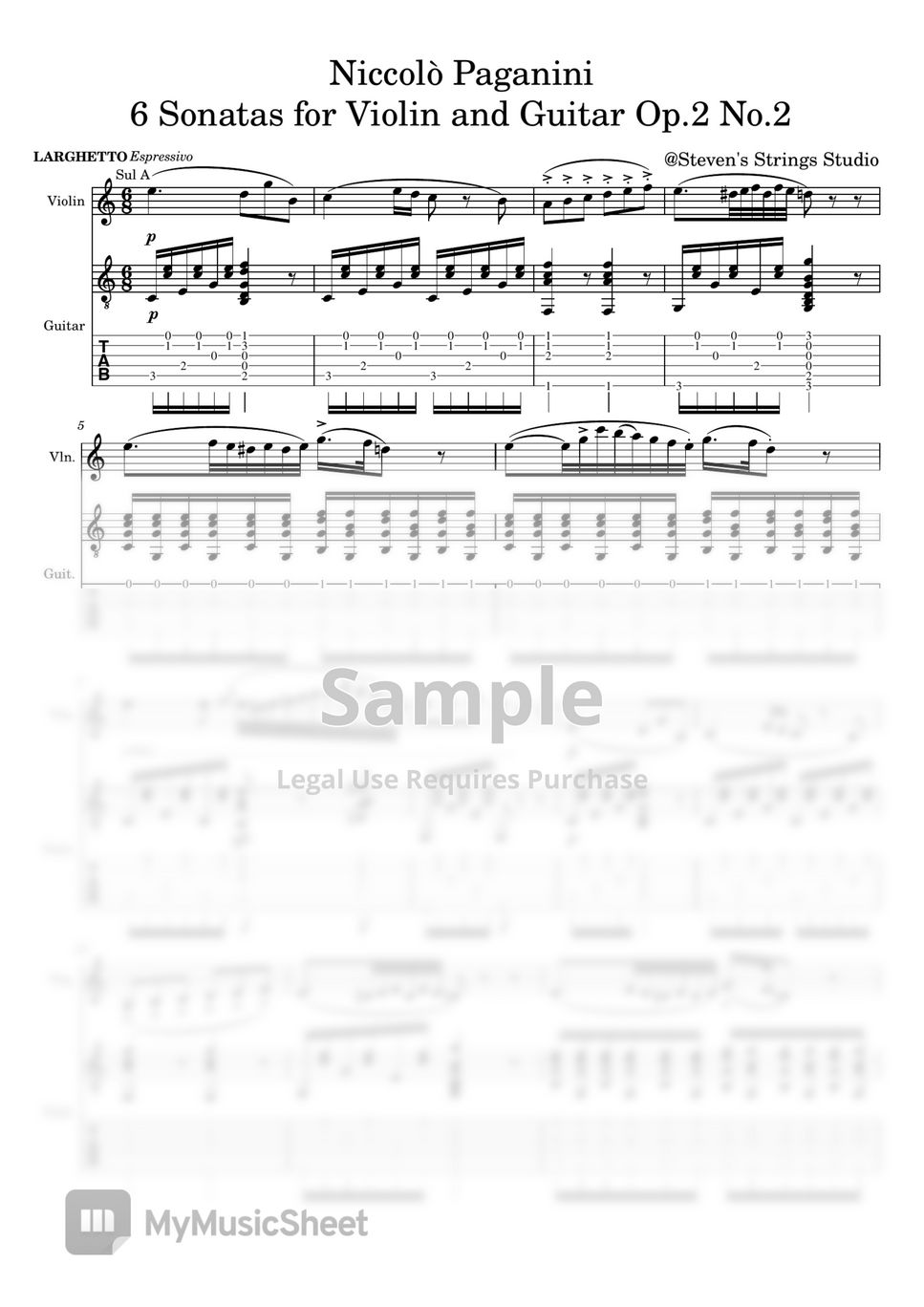 Niccolò Paganini - Paganini 6 Sonatas for Violin and Guitar Op.2 No.2 (Violin Guitar Duet) by Steven's Strings Studio