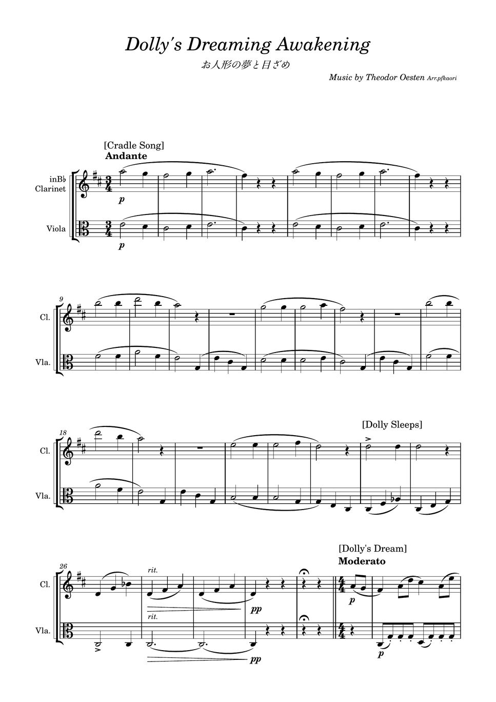 Oesten - Dolly's Dreaming Awakening (Viola & Clarinet) Sheets by pfkaori