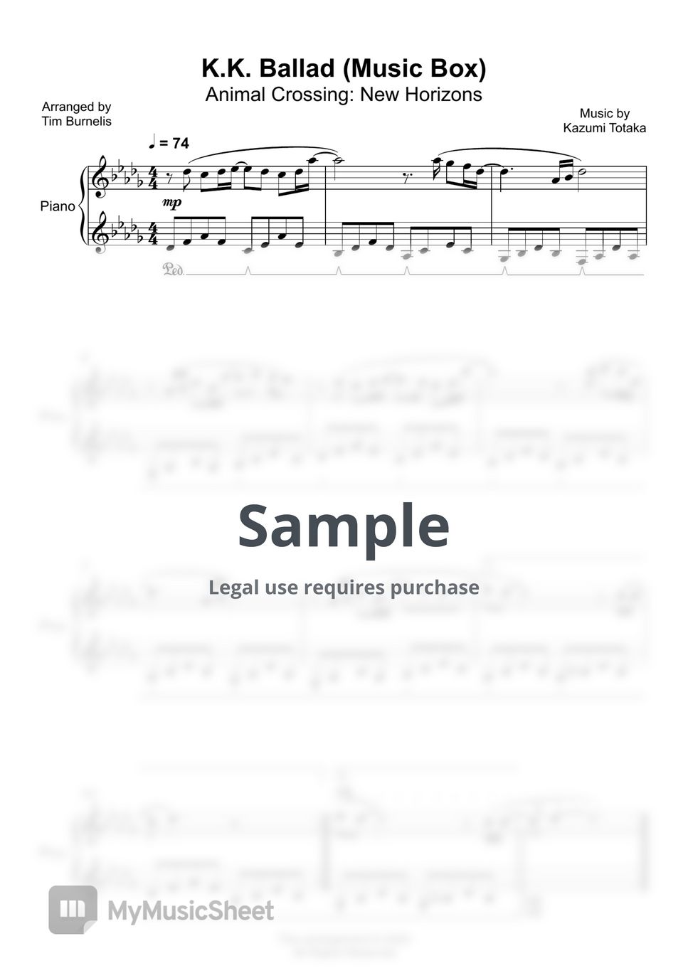 Animal Crossing New Horizons K.K. Ballad (Music Box) Sheets by Tim Burnelis