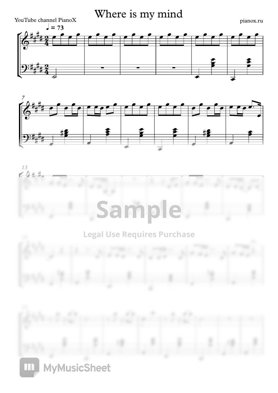 Pixies where is my mind sheets by pianox