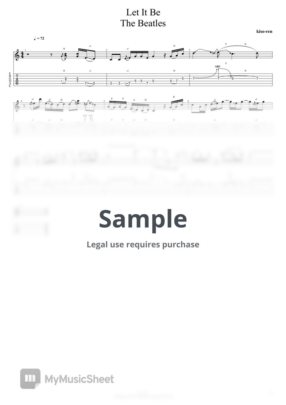 The Beatles ビートルズ - Let It Be - The Beatles Guitar Solo TAB BPM72 レットイッ ...