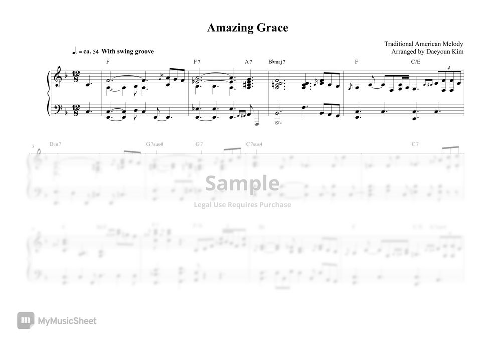 Christian Hymn Amazing Grace Sheets by Daeyoun Kim