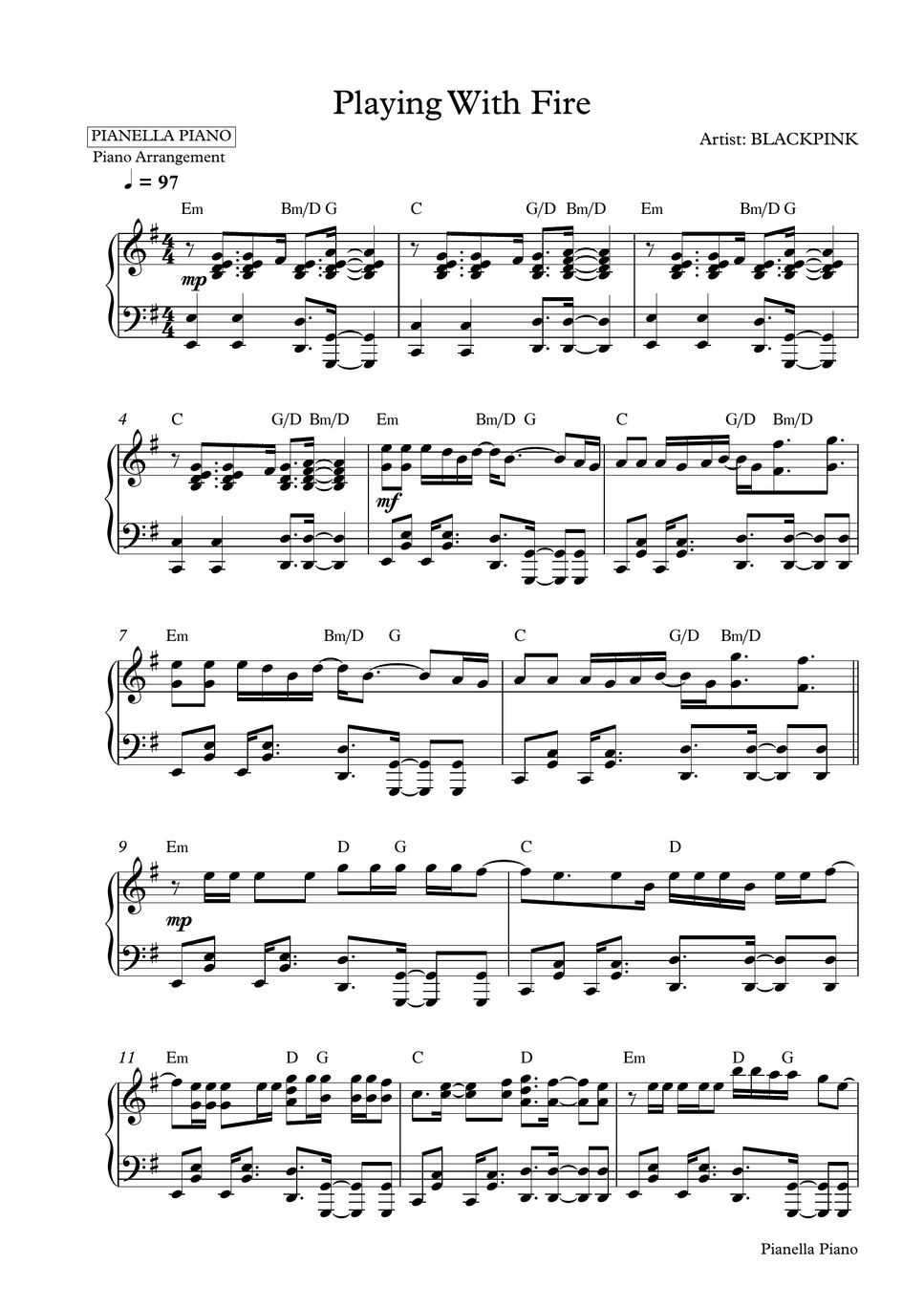 Playing With Fire (불장난) - BLACKPINK Sheet music for Piano (Solo