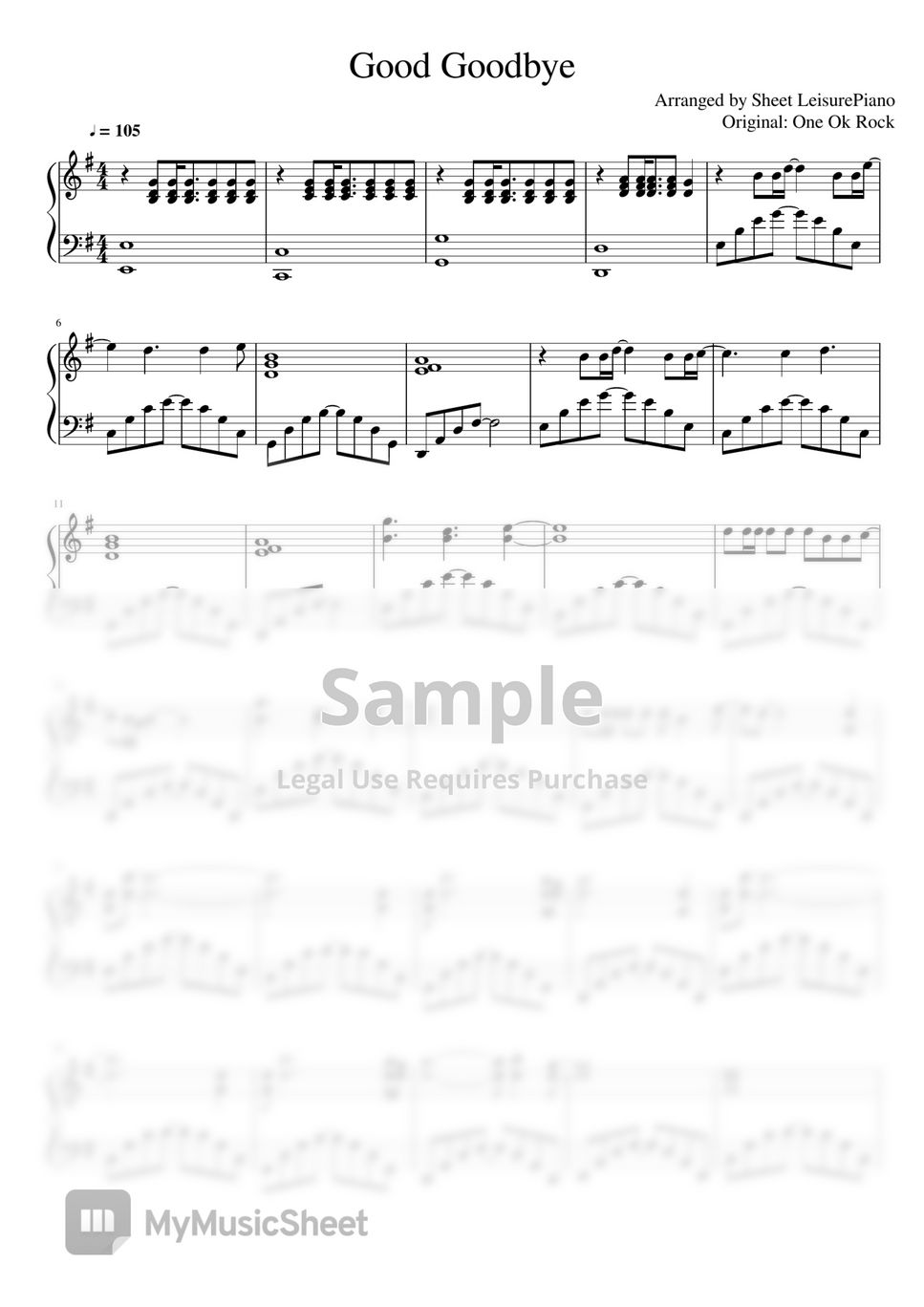 ONE OK ROCK - Good goodbye Sheets by Leisure Piano Sheets