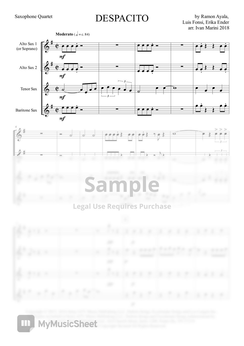 Luis Fonsi - DESPACITO (for Saxophone Quartet) by Ivan Marini