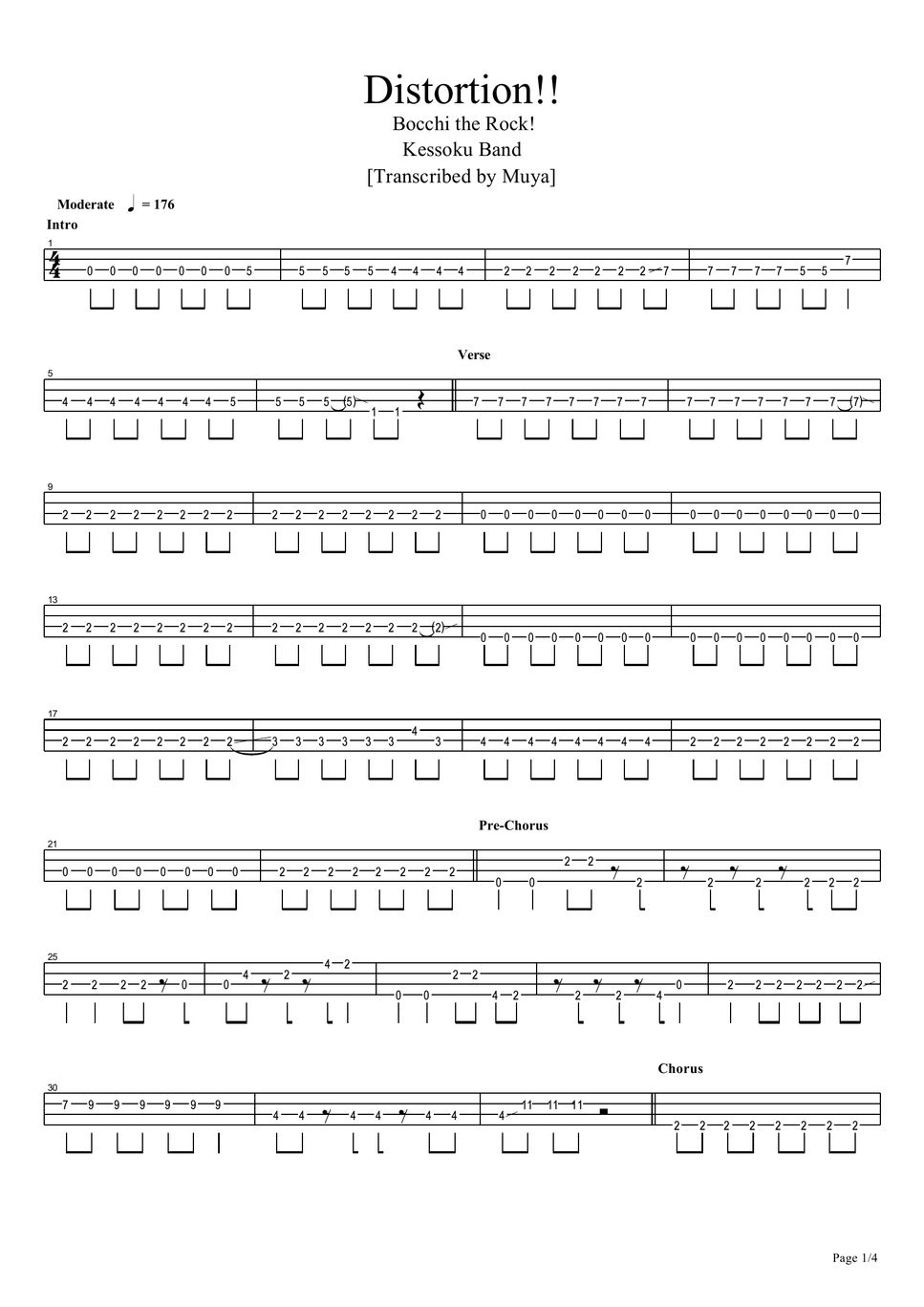 Kessoku Band Distortion!! (Bass TAB) Sheets by Muya
