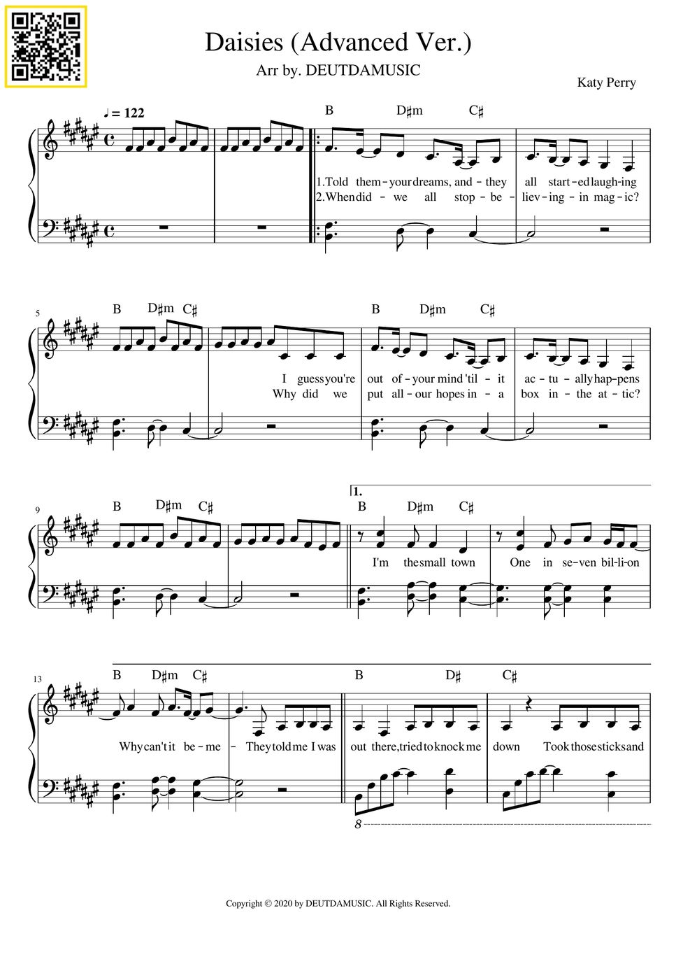 Katy Perry Daisies (Advanced Ver.) Sheet by DEUTDAMUSIC