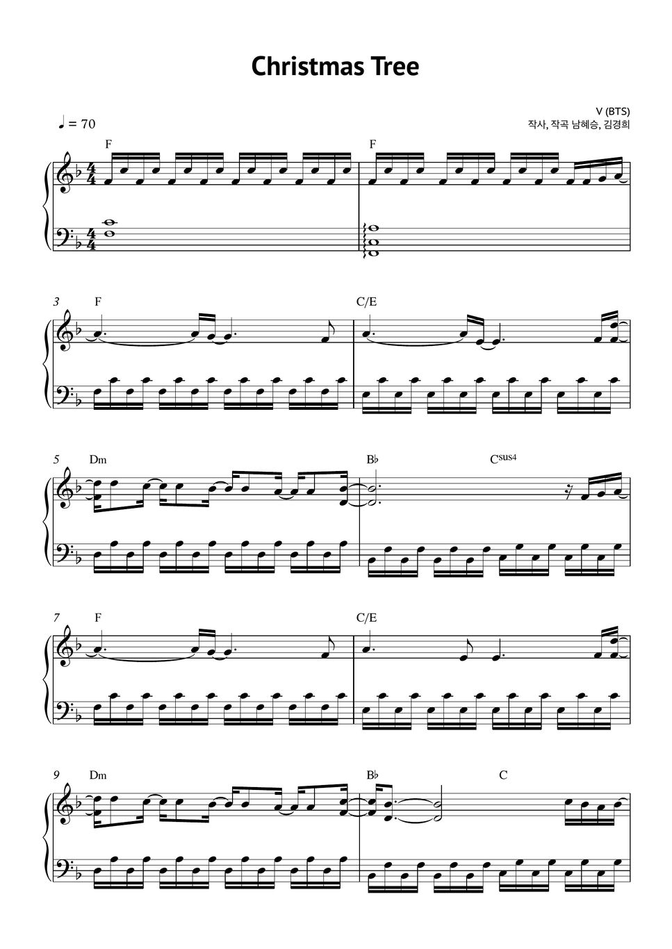 BTS V Christmas Tree (Our Beloved Summer OST) 악보 by SweetPiano