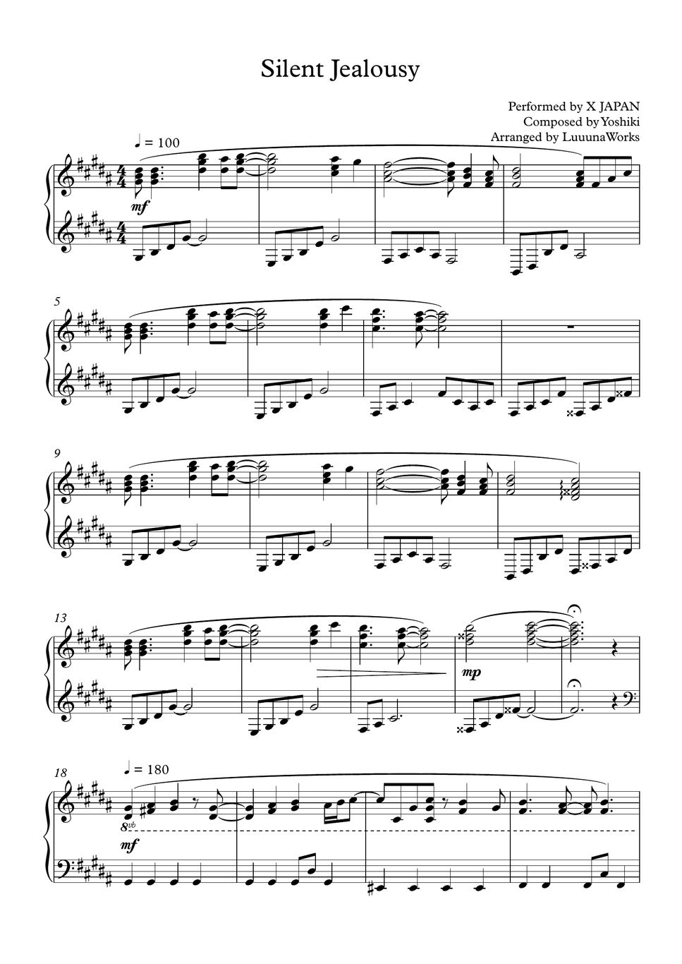 X JAPAN - Silent Jealousy Sheet Music by LuuunaWorks
