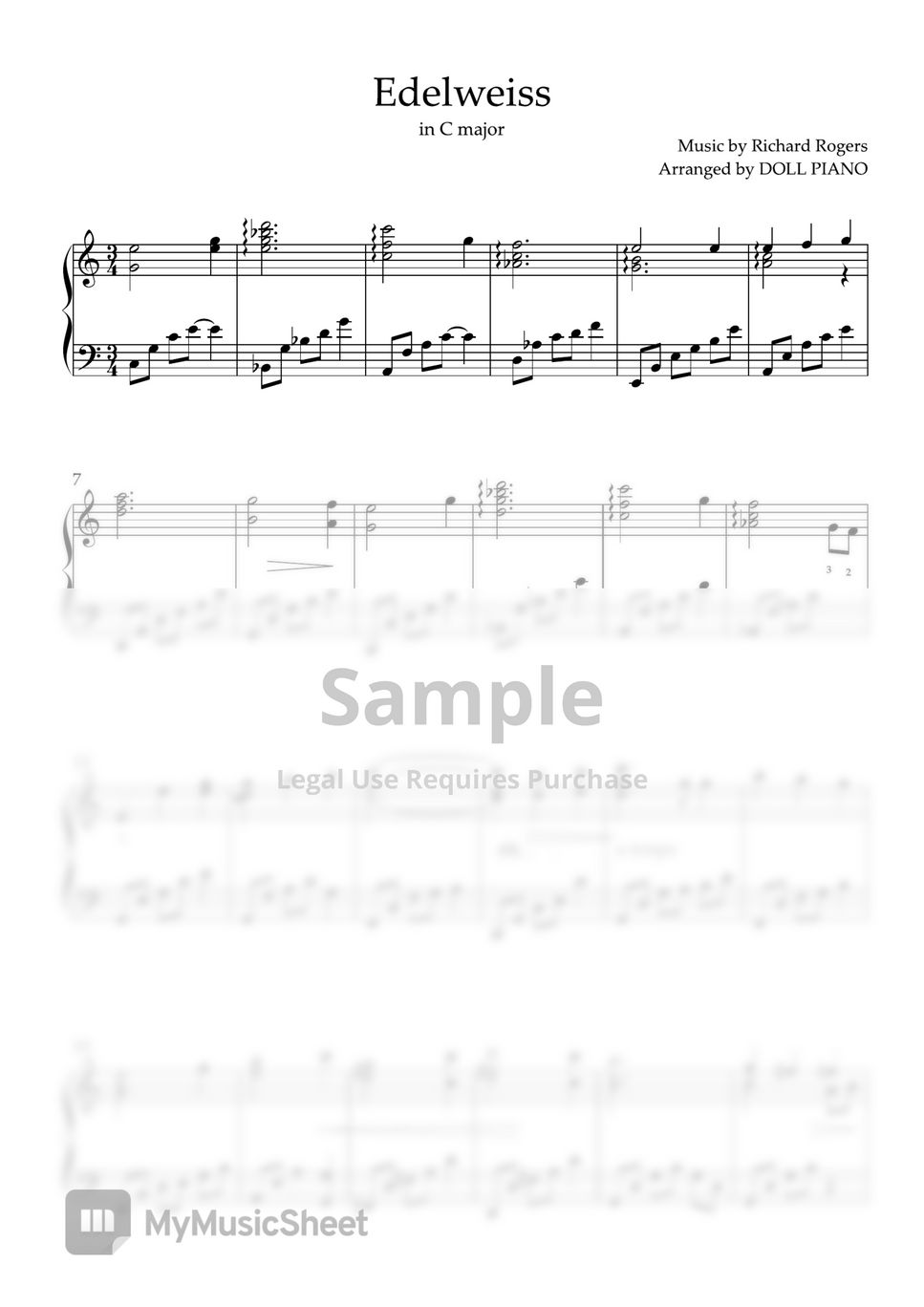 Edelweiss c major sound of music notenblatt by doll piano