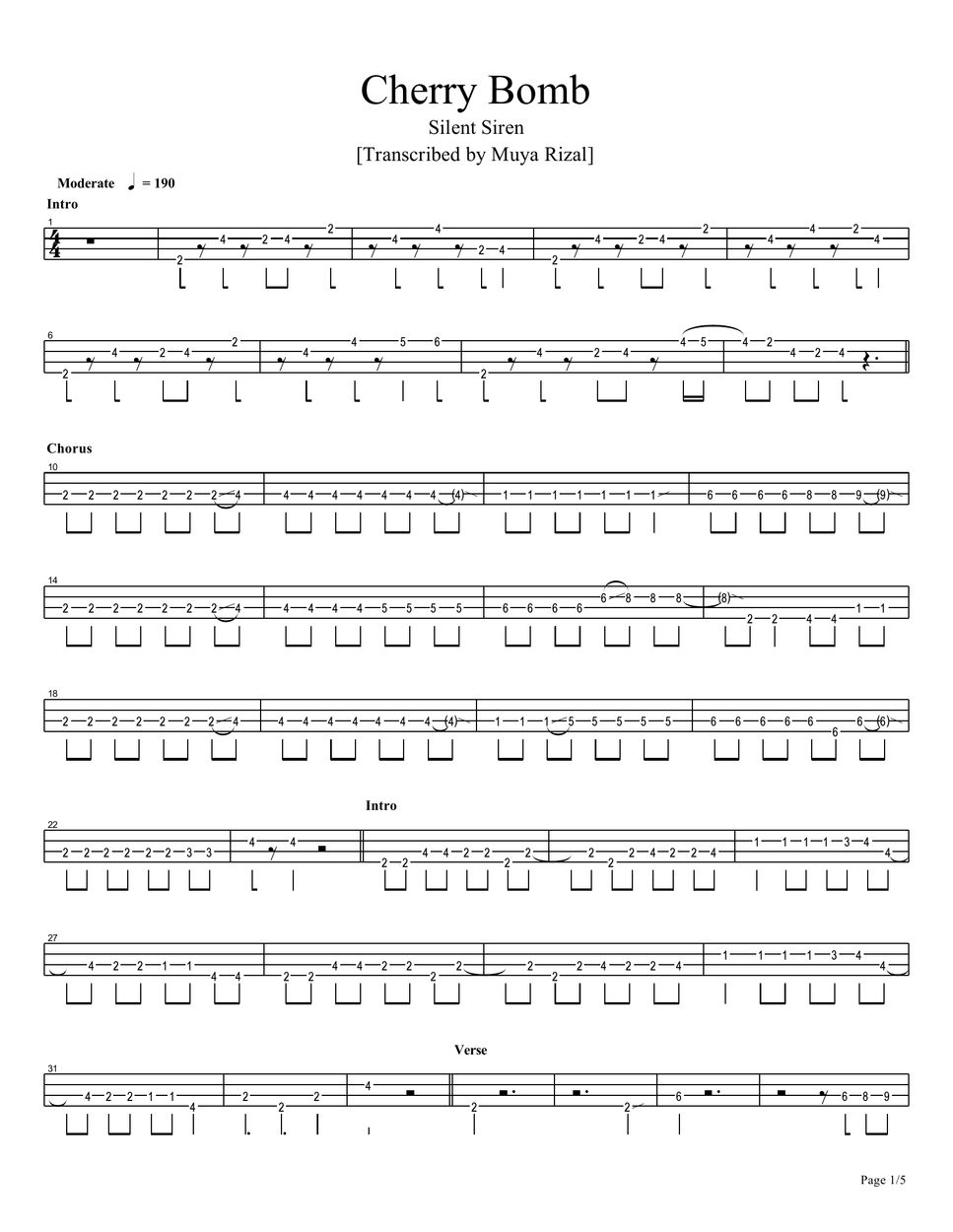 Silent Siren Cherry Bomb (Bass TAB) TAB by Muya