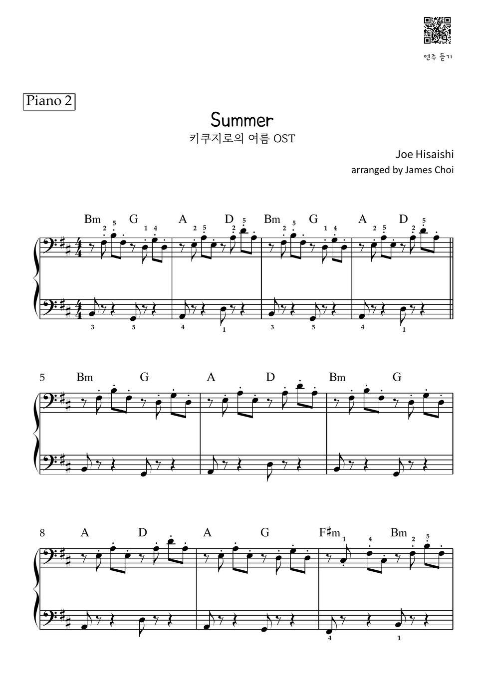 Joe hisaishi summer 4 hands sheet by jc