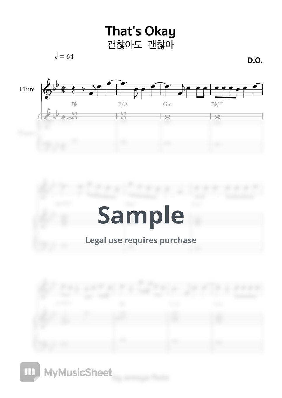 D.O. - That's Okay (괜찮아도 괜찮아) for flute and piano by areeya flute
