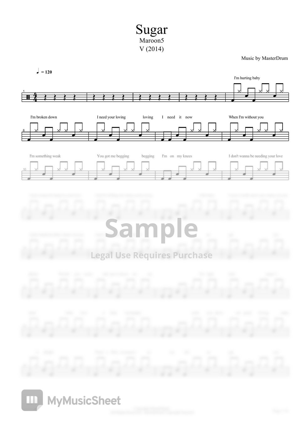 Maroon 5 - Sugar (카혼 악보입니다.) by Master Drum