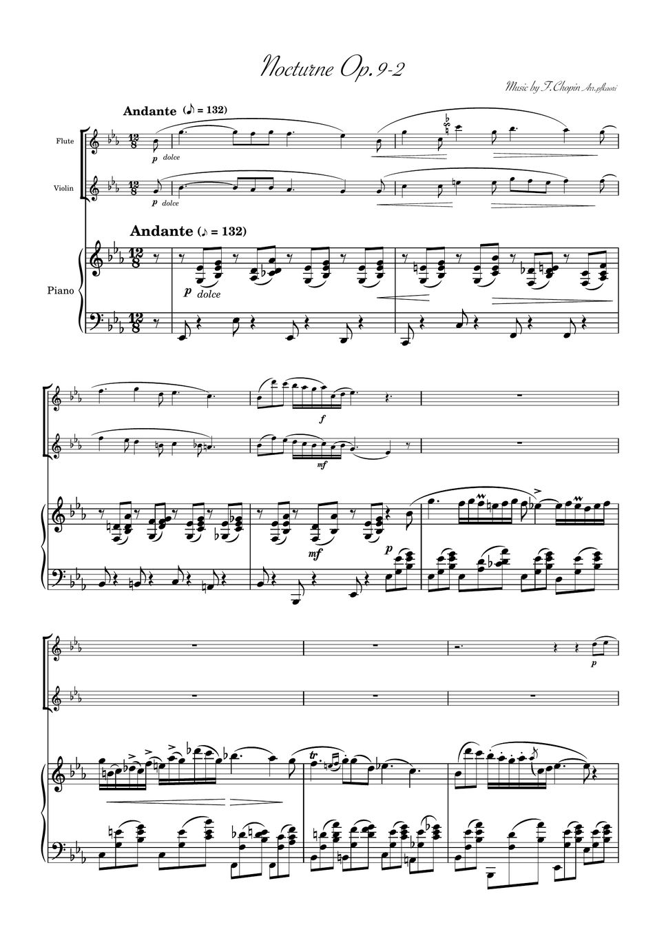 ショパン - ノクターン第２番 (ピアノトリオ/フルート・バイオリン) by pfkaori