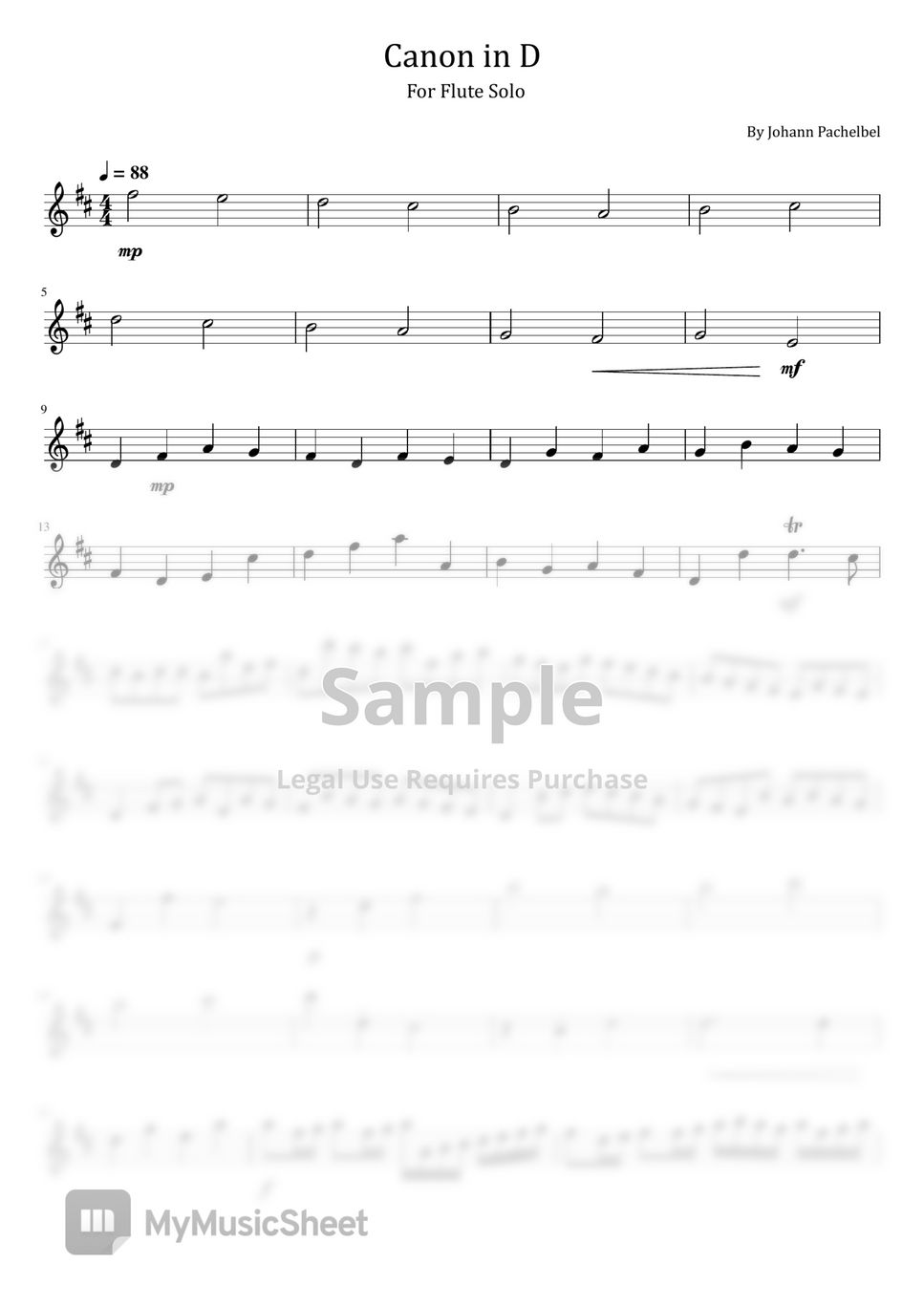 Johann Pachelbel - Canon in D (For Flute Solo) by poon