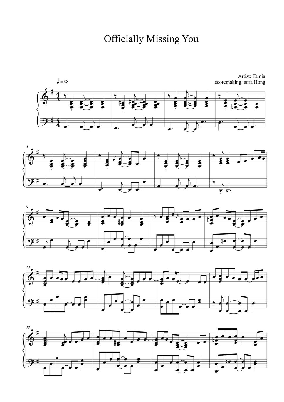 Tamia officially missing you sheet by sora hong