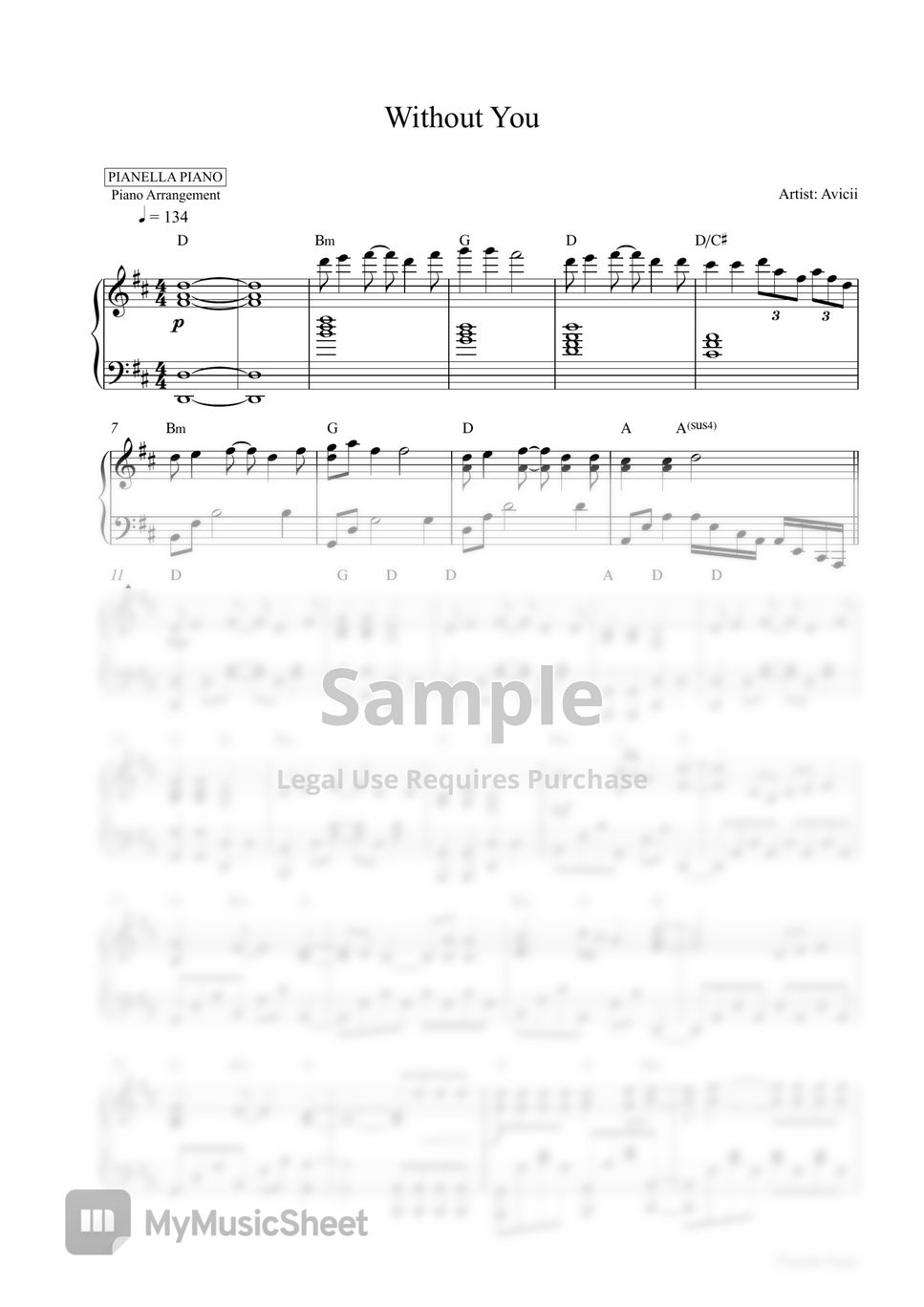 Avicii ft. Sandro Cavazza - Without You (Piano Sheet Music) by Pianella Piano