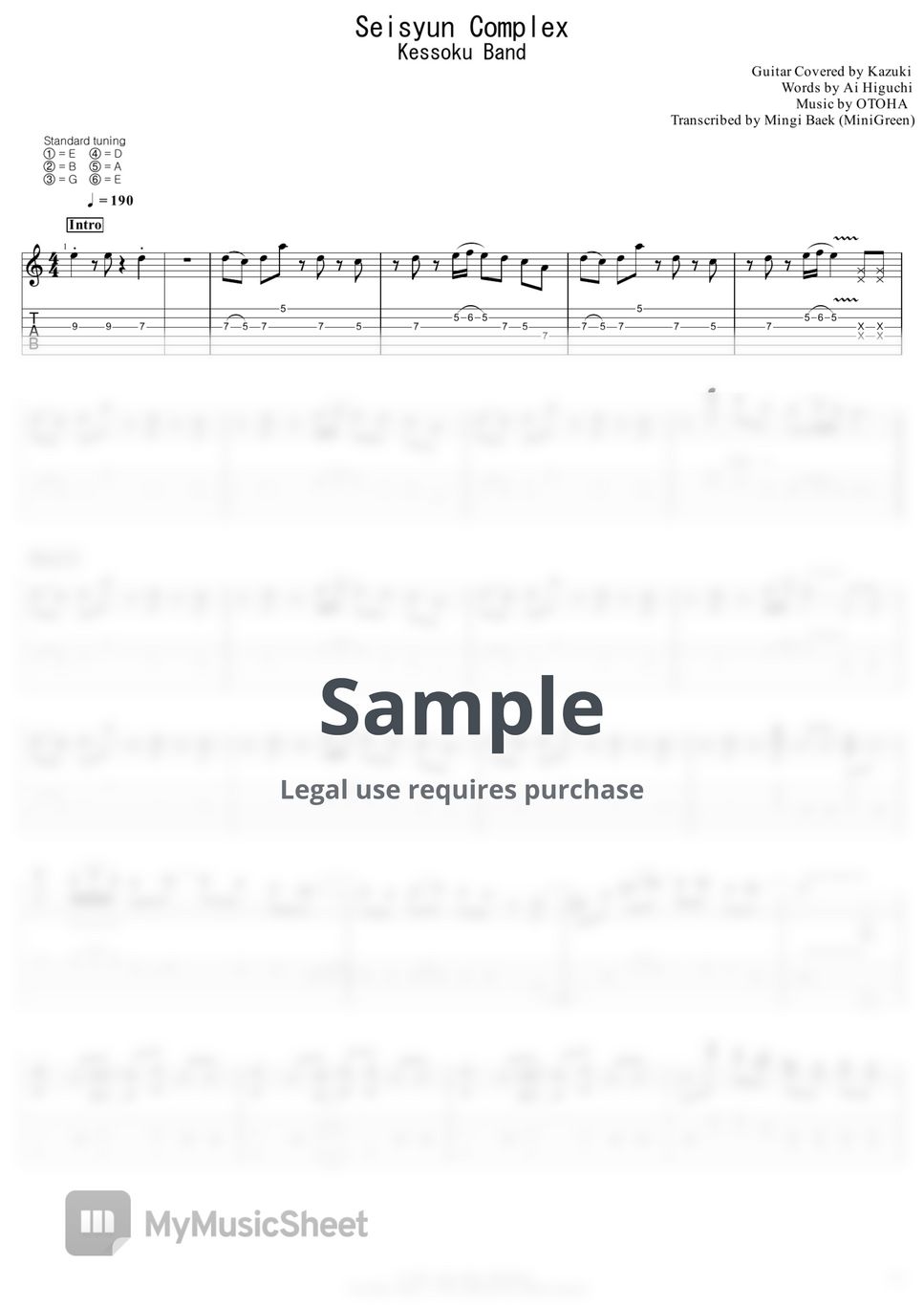 Kessoku Band - Seishun Complex (Anime Size) Tab + 1staff by Kazuki