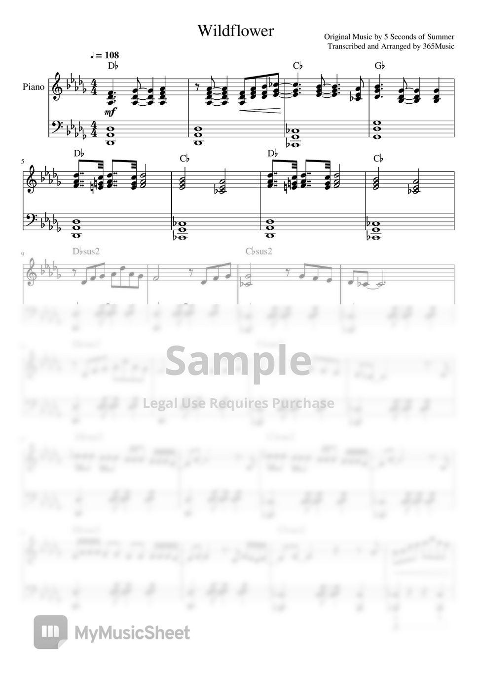 5 Seconds of Summer Wildflower 5SOS 악보 by 365Music