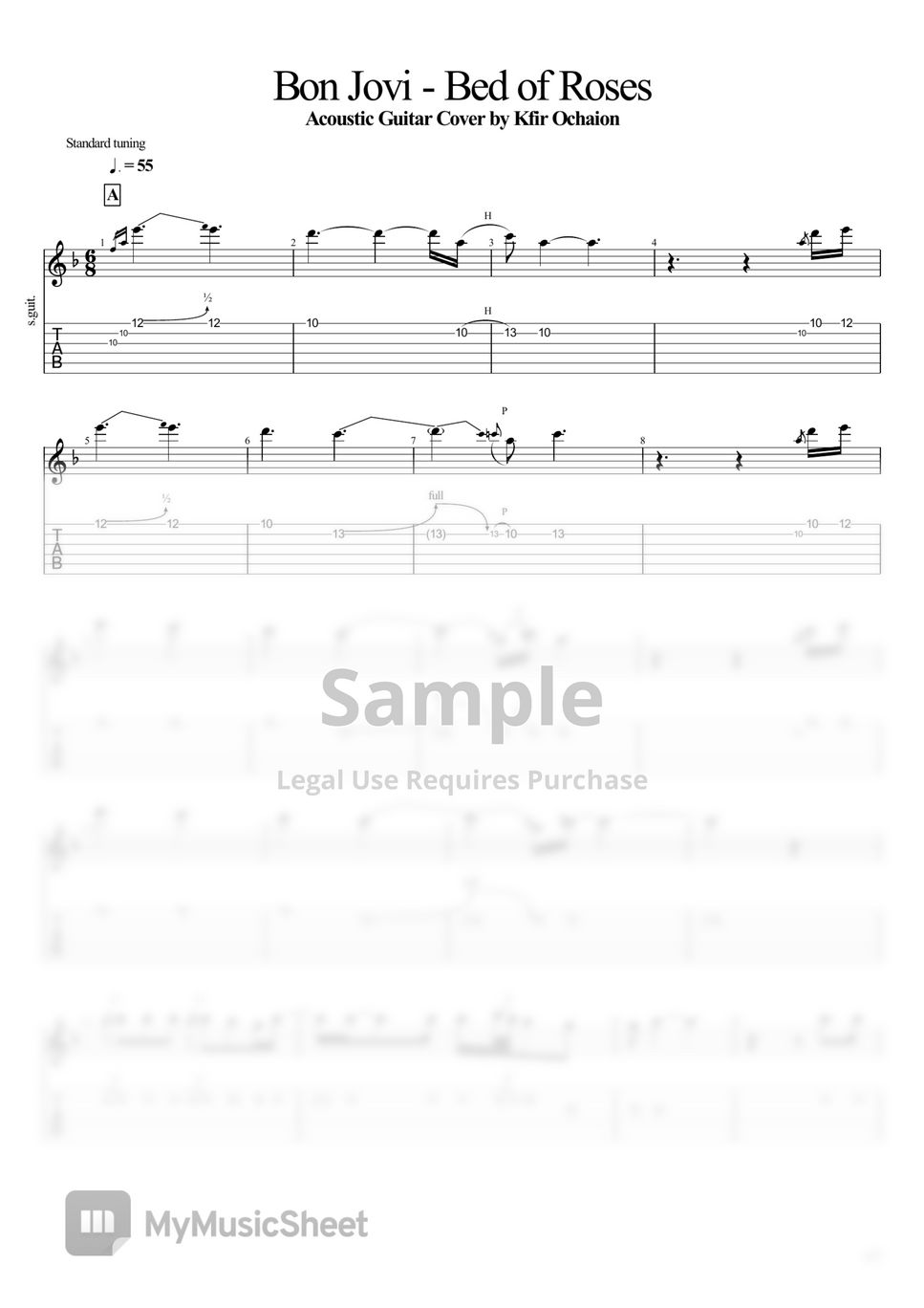 Bon Jovi Bed of Roses (Acoustic) Tab + 1staff by Kfir Ochaion