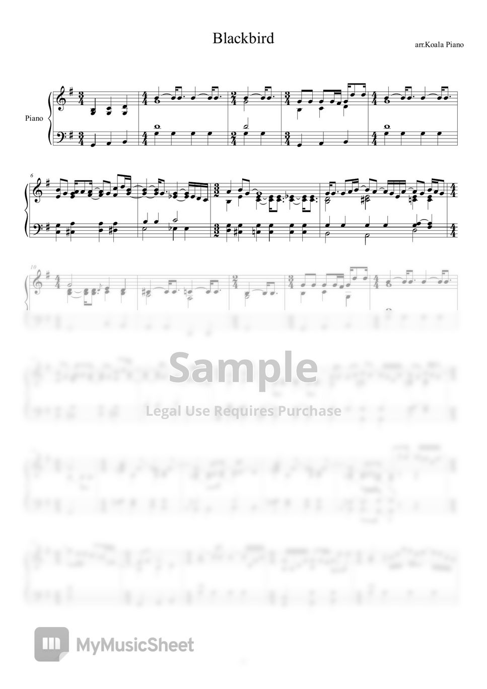 Paul McCartne - [Piano] The Beatles - Blackbird 楽譜 by Nara