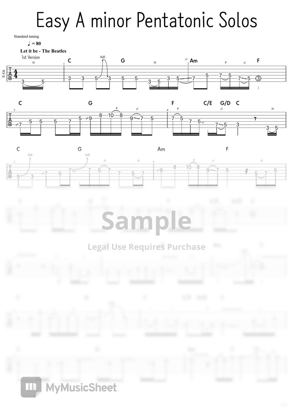 The Beatles - let it be (Guitar Solo TAB) Tab + 1staff by Chase Cho