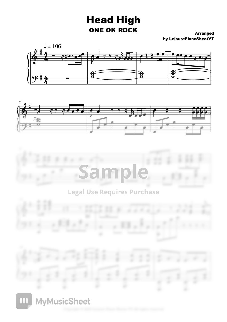 ONE OK ROCK Head High Sheets by Leisure Piano Sheets YT
