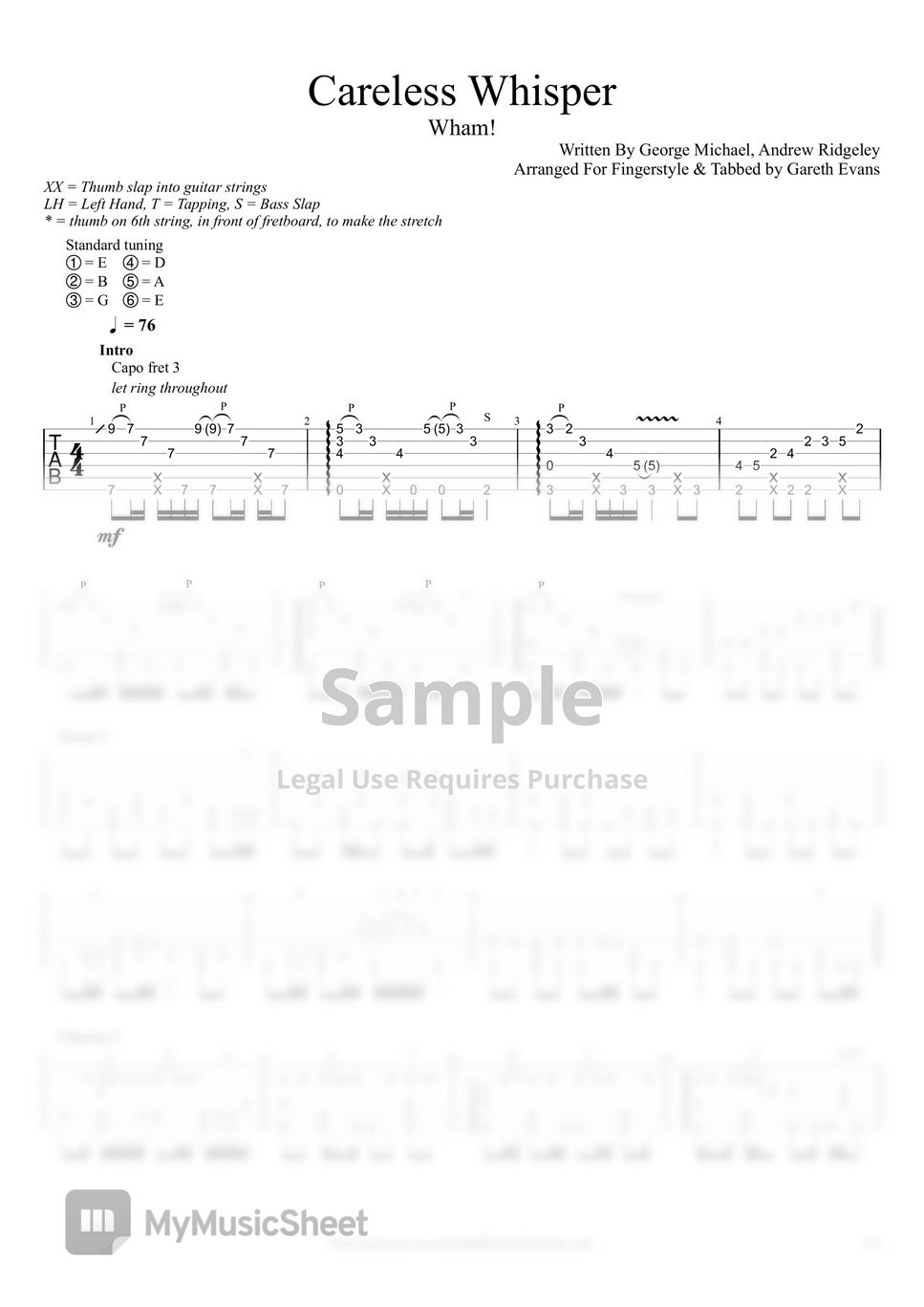 Wham! Careless Whisper (Fingerstyle) TAB by Gareth Evans