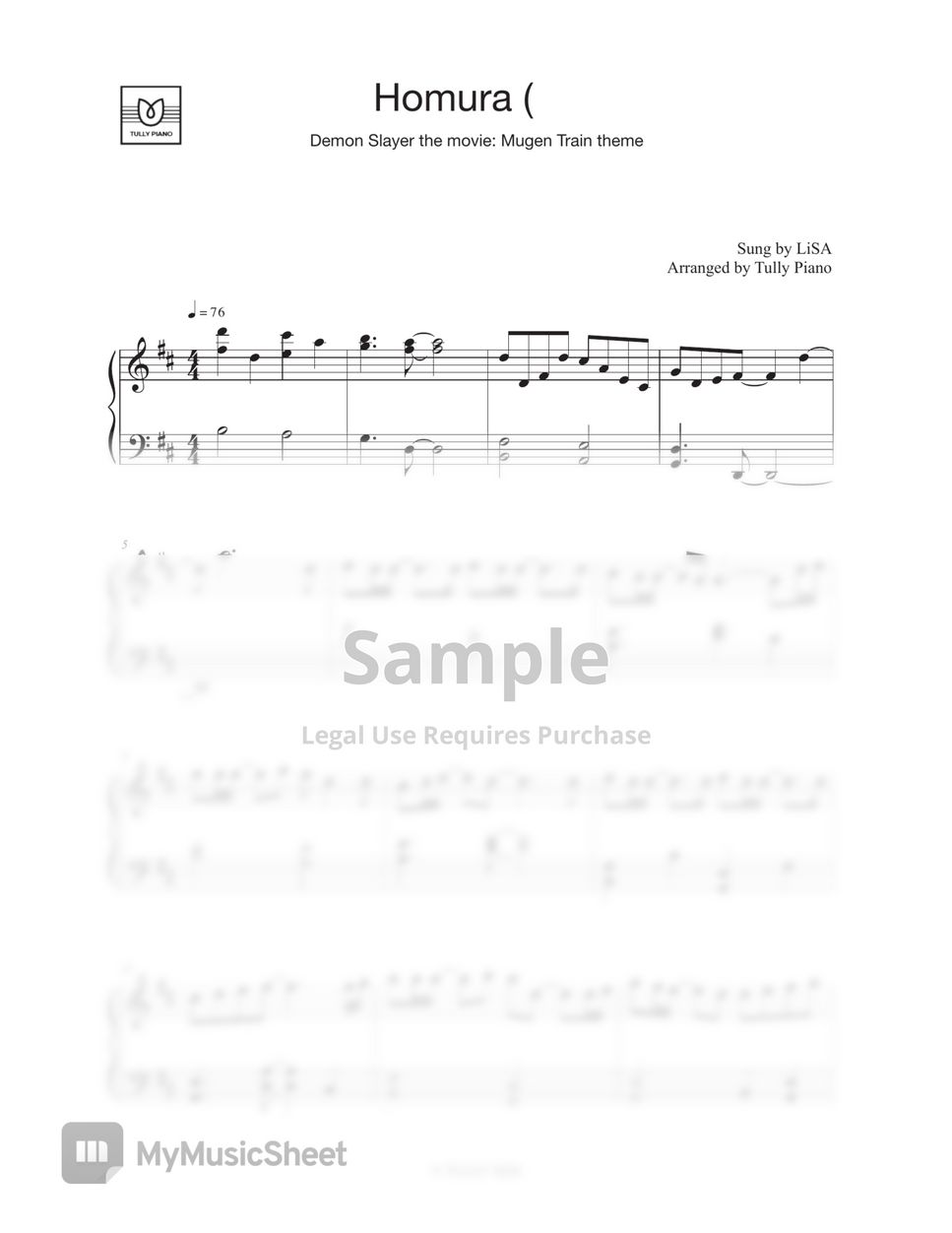 LiSA - Homura (炎) 불꽃 : Mugen Train theme (귀멸의칼날 극장판) by Tully Piano (Easy) by Tully Piano