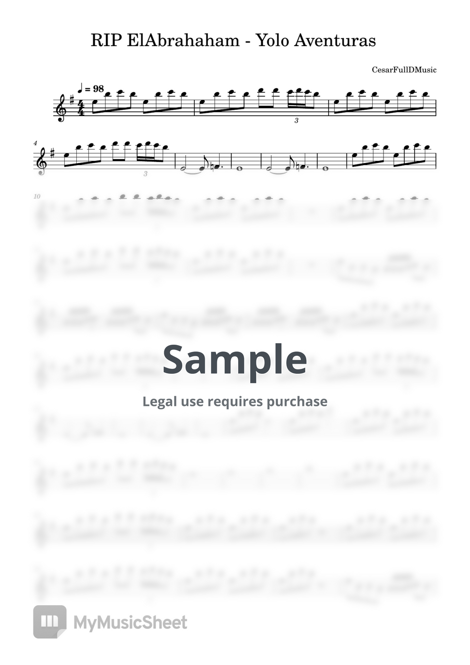 Yolo Aventuras - RIP ElAbrahaham 🎻 Violin Sheet Music PDF | mymusic5