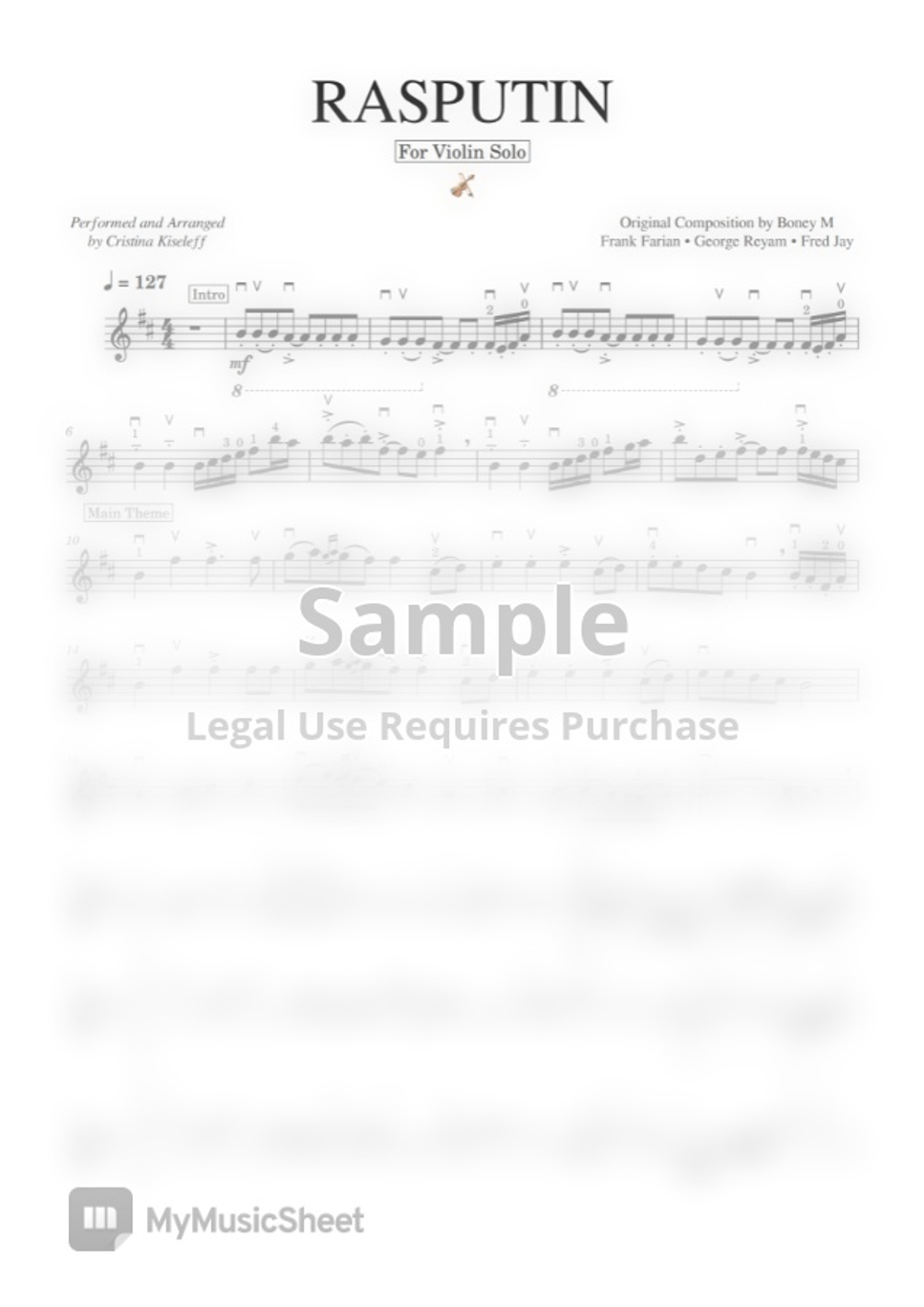 Boney M RASPUTIN (For Violin Solo) by Cristina Kiseleff Bản nhạc