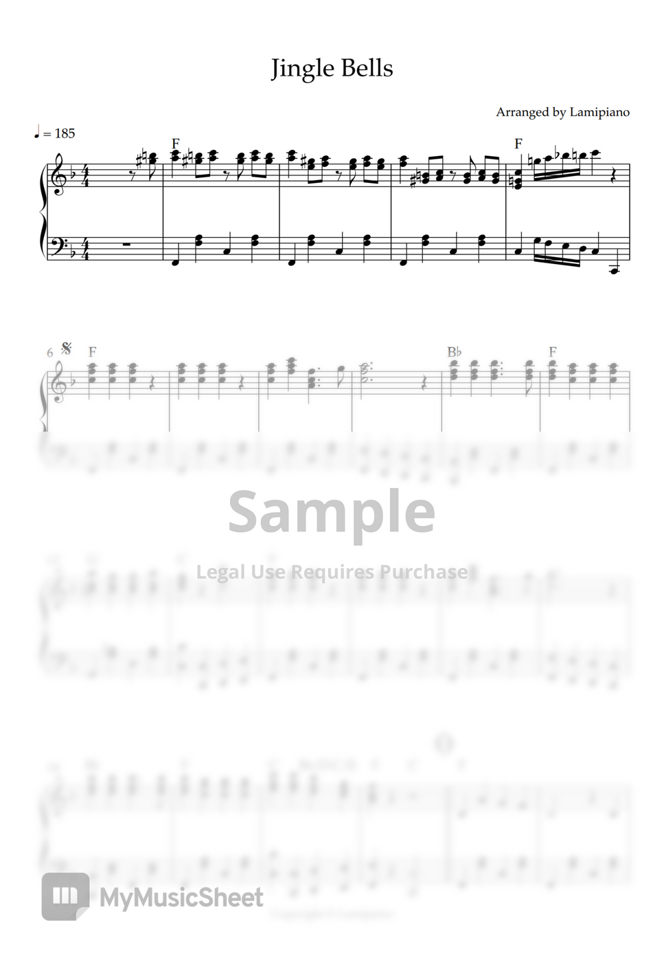 Jingle Bells (Christmas Carol / Jazz / Chords) Sheet by Lamipiano