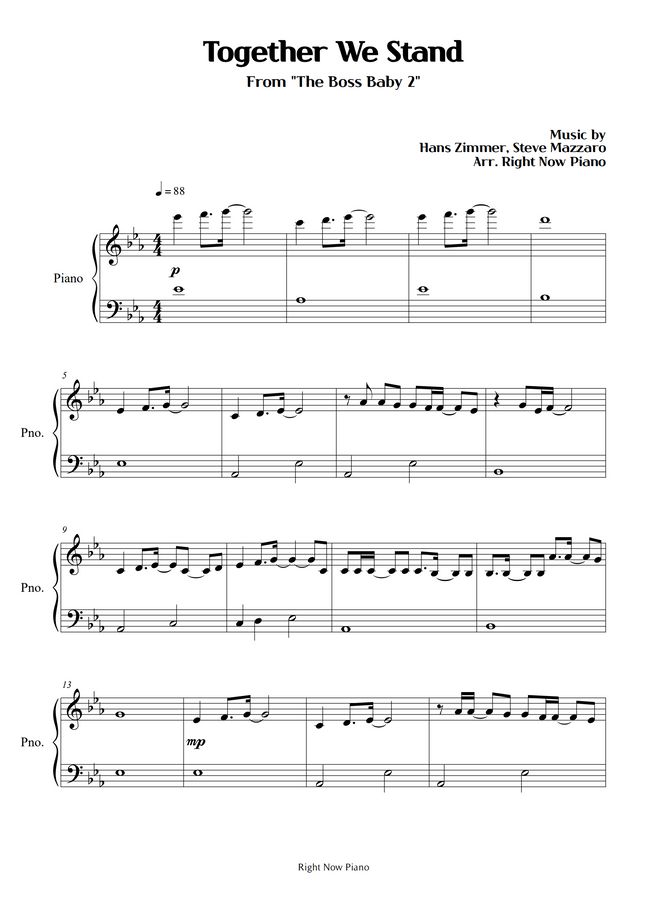 The Boss Baby 2 Together We Stand (Easy Piano) Sheet Music