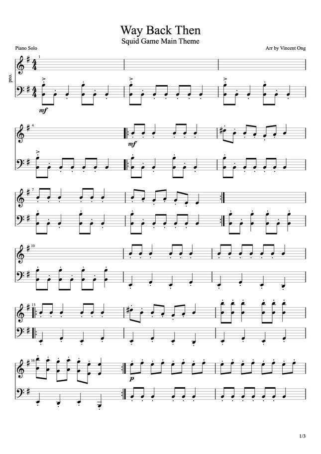 Jung Jaeil Way Back Then (Piano Solo) by Vincent Ong Sheet Music