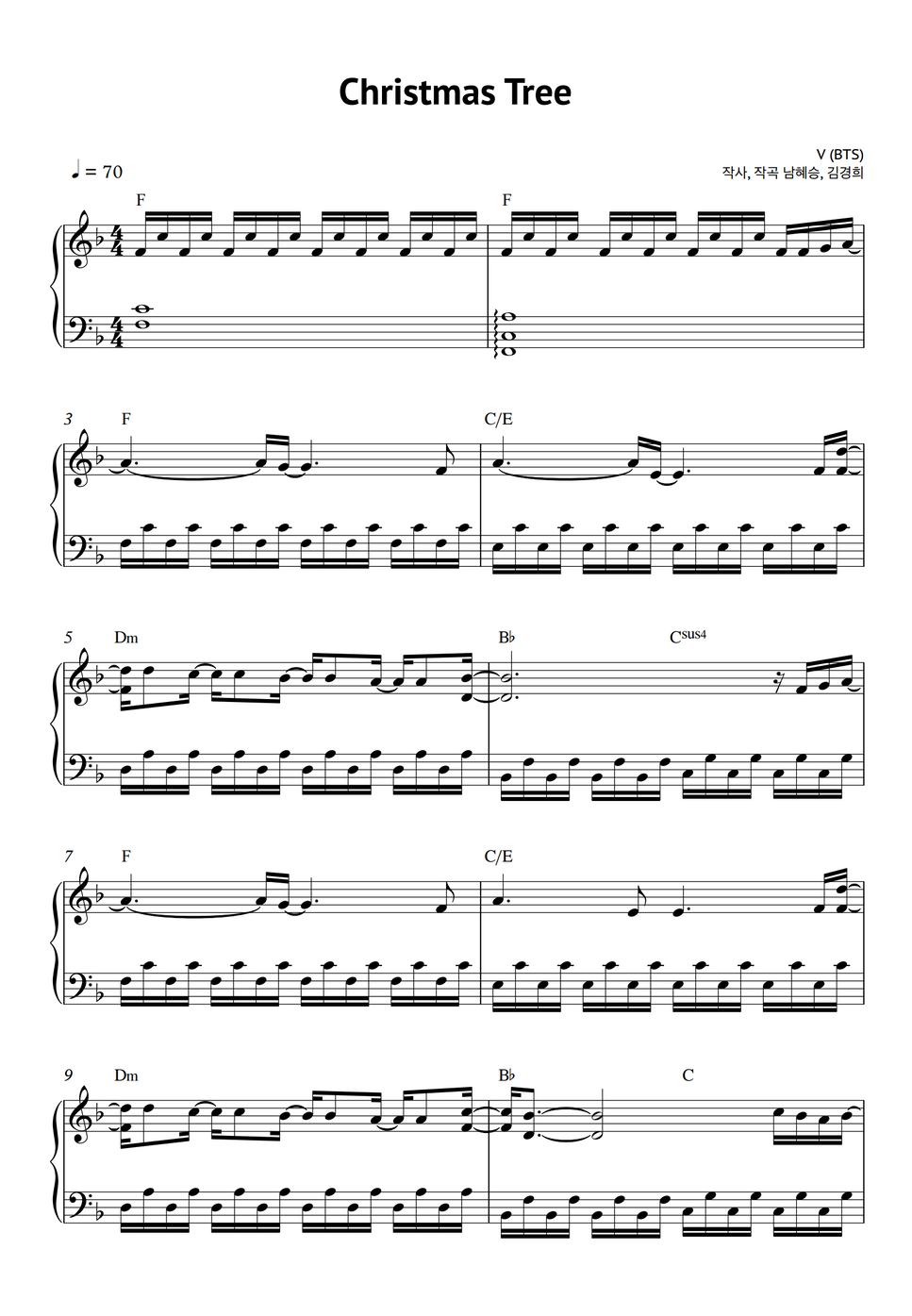 V (BTS) Christmas Tree (Our Beloved Summer OST) by SweetPiano楽譜