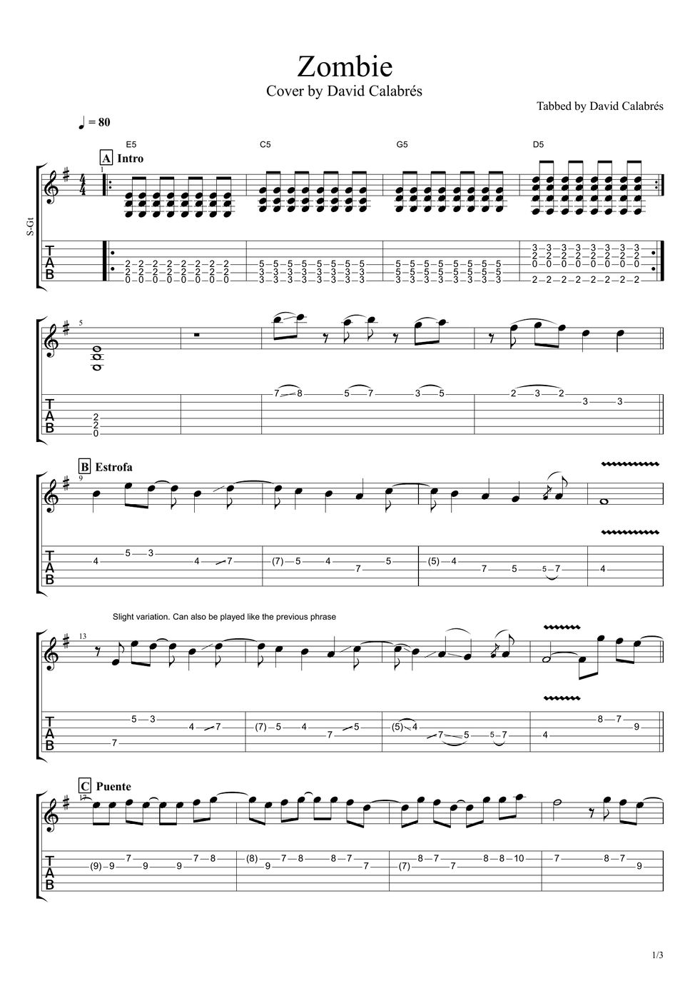 The Cranberries Zombie TAB by David Calabrés