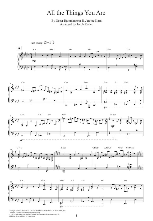 Jerome Kern All the Things You Are by Jacob Koller Sheet Music Jerome Kern All the Things You Are by Jacob Koller Sheet Music