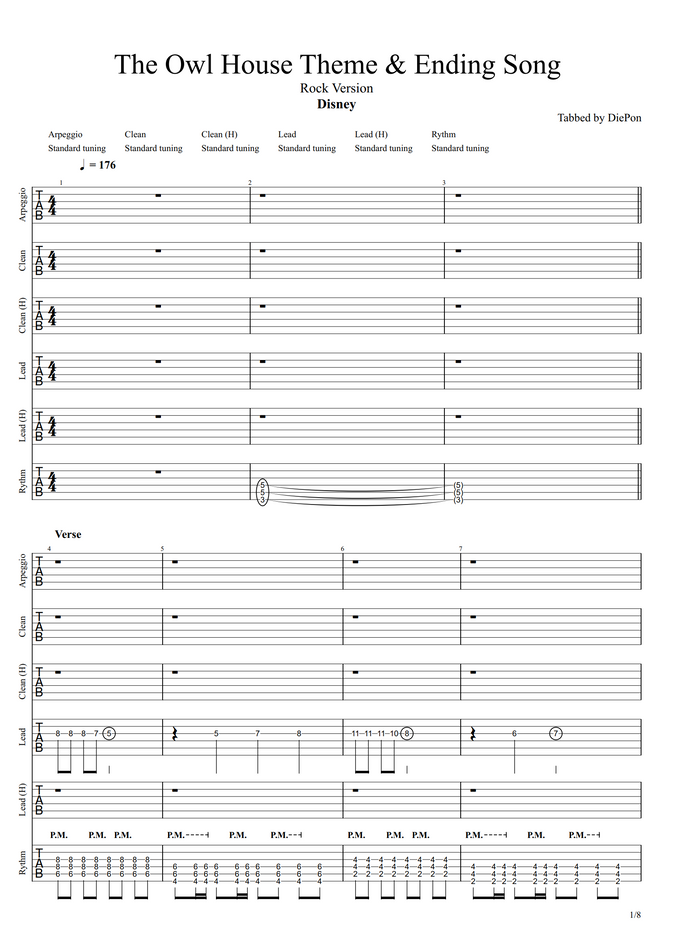 Disney Guitar Tab The Owl House Theme Song Ending Song Rock Version Diepon Edit By Diepon Sheet